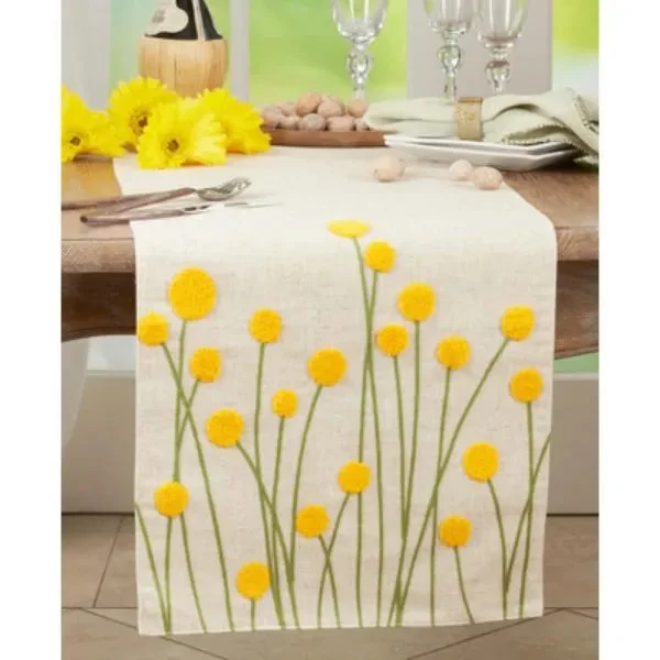 Saro Lifestyle 830.N1670B 16 X 70 in. Embroidered Flowers Table Runner, Natural