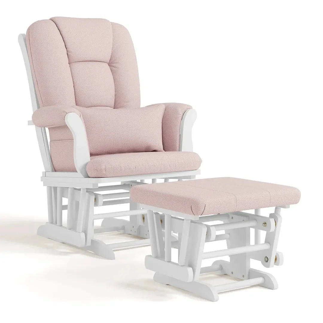 Storkcraft Tuscany Infant Nursery Glider & Ottoman - White with Pink Swirl