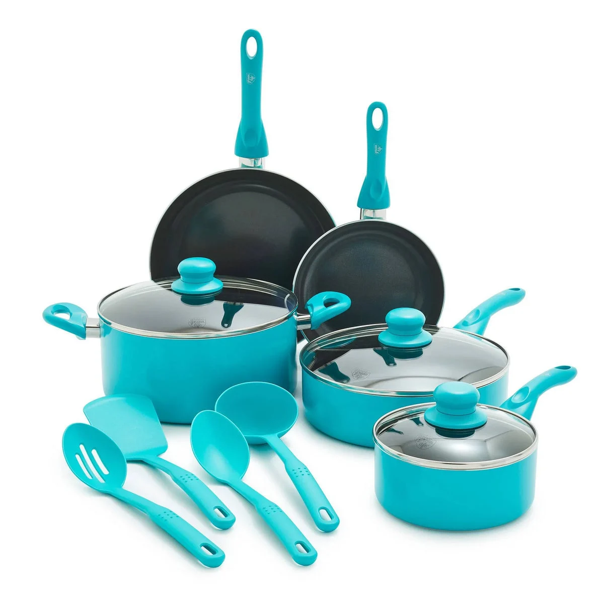 Greenlife Essentials 12pc Ceramic Nonstick Aluminum Cookware Set Caribbean Blue