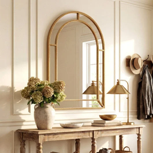 COSTWAY 36 X 24 Inch Decorative Mirror With Beaded Frame for Living Room-Gold
