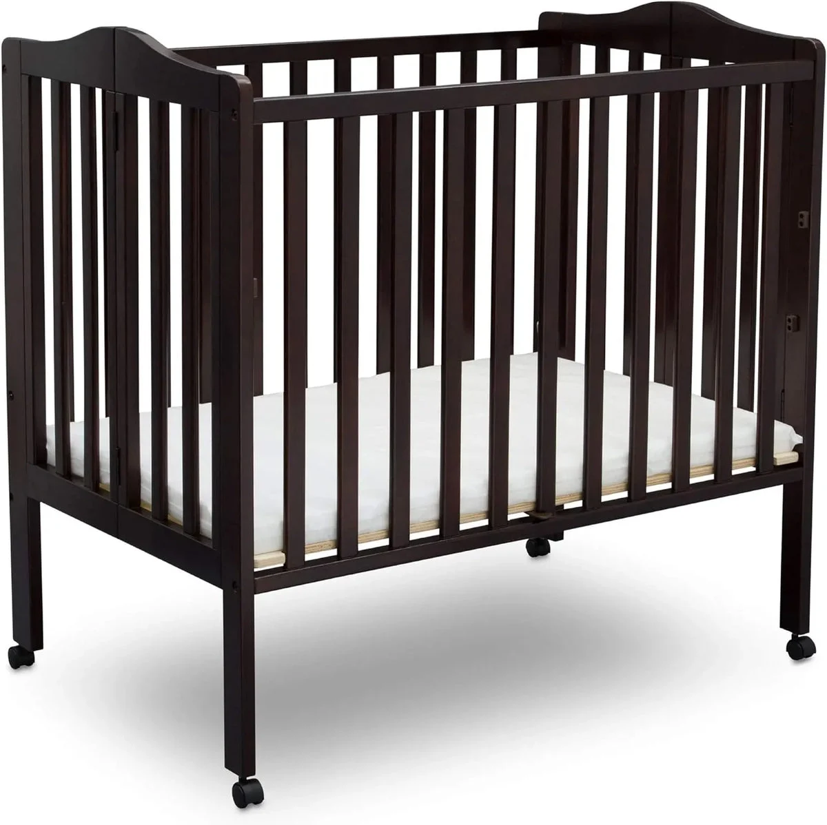 Delta Children Folding Portable Mini Baby Crib with 1.5-inch Mattress - Dark Chocolate