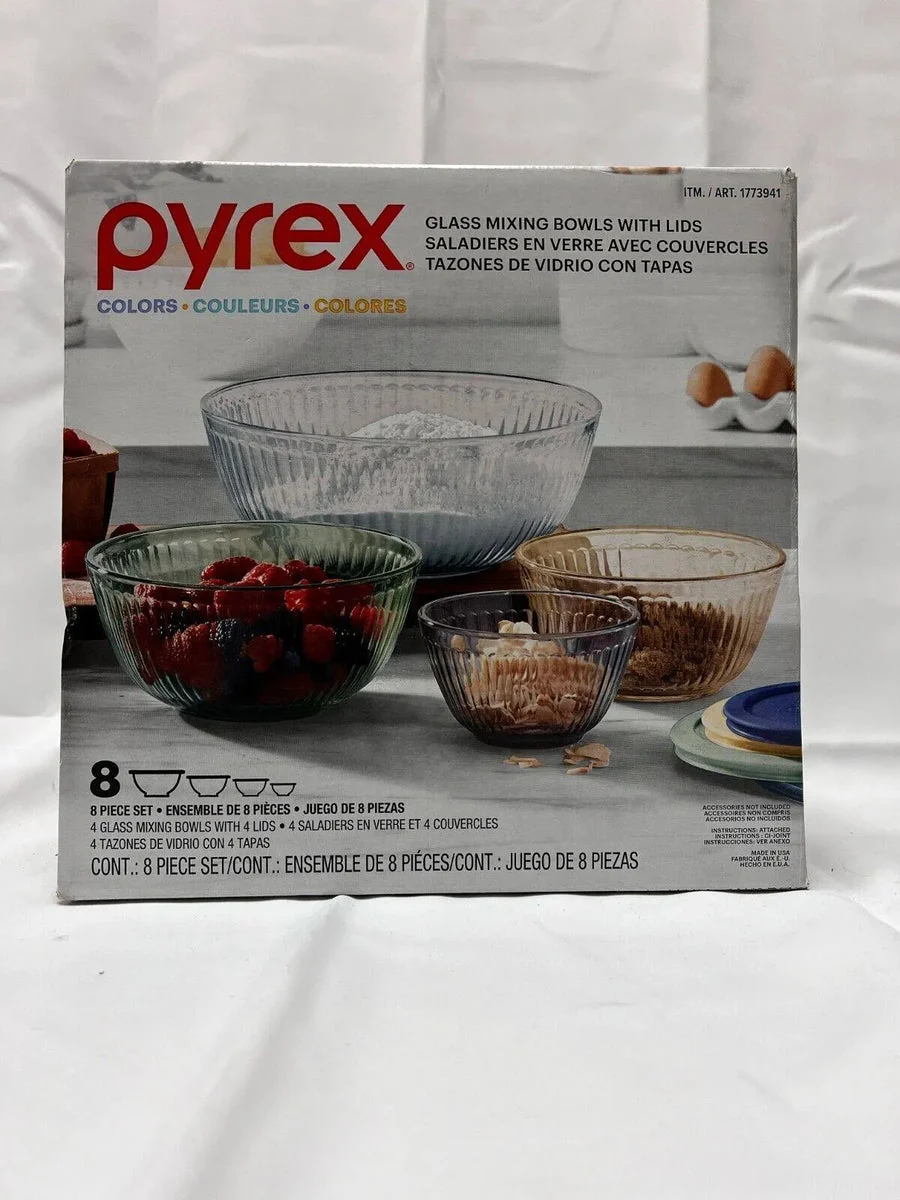 Pyrex Glass Mixing Bowls with Lids 8 Piece Set (See Description)