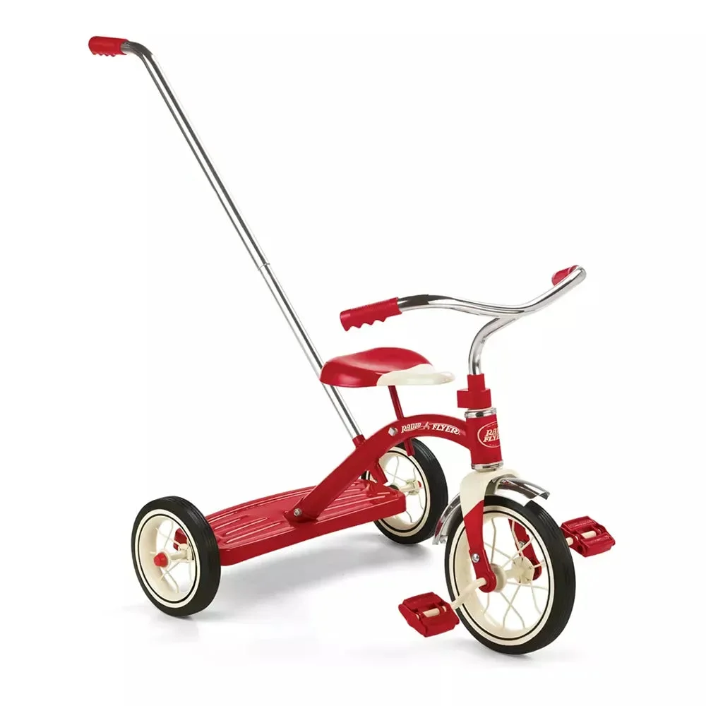 Radio Flyer 34TX Kids Beginner Classic Steel Framed 10 Inch Front Wheel Adjustable Seat Tricycle - Red