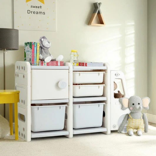 COSTWAY Toddler Truck Storage Organizer With Plastic Bins-Gray