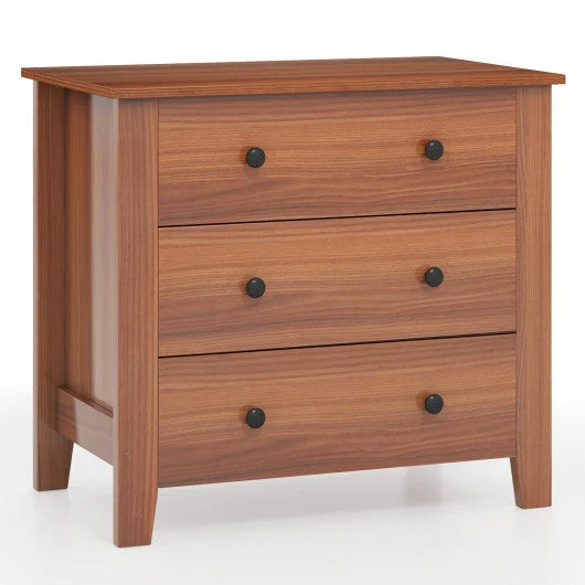 COSTWAY 3 Drawer Dresser Chest of Drawers Bedside Table-Walnut
