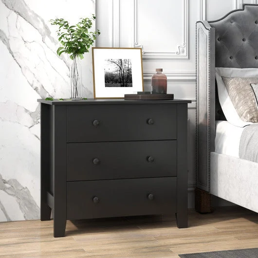 COSTWAY 3 Drawer Dresser Chest of Drawers Bedside Table-Black Wood Grain