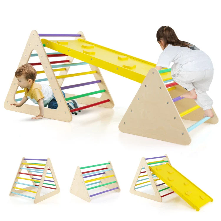 COSTWAY 3 Piece Toddler Triangle Set Montessori With 2 Climbing Triangles and 1 Ramp-Colorful
