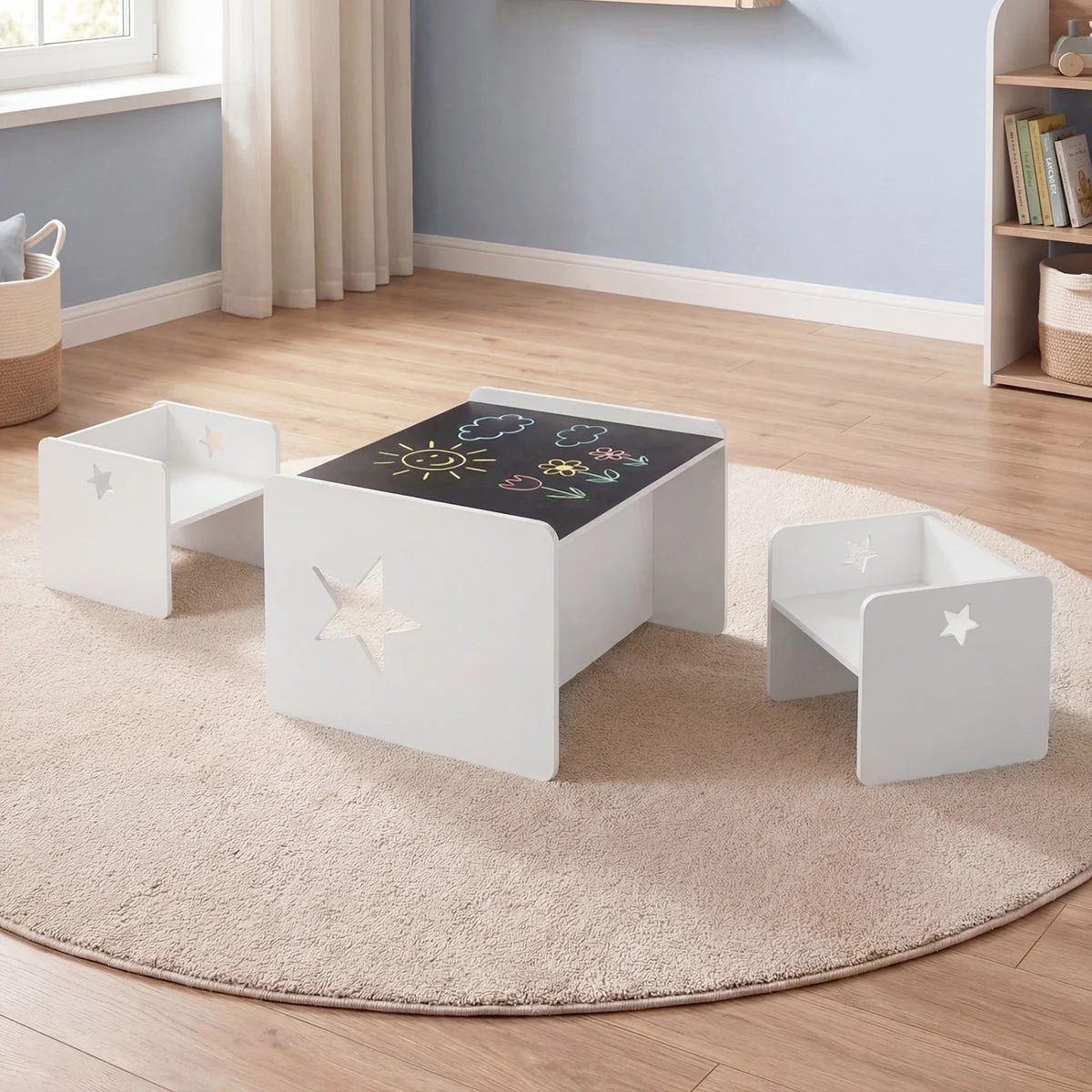 COSTWAY 3 Pieces Kids Table and Chair Set With Space -White