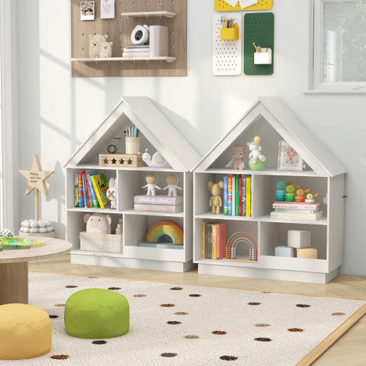 COSTWAY 3-Tier House-Shaped Toy Storage Organizer With Open Shelves-White