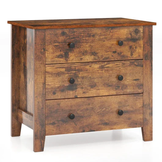 COSTWAY 3 Drawer Dresser Chest of Drawers Bedside Table-Rustic Brown