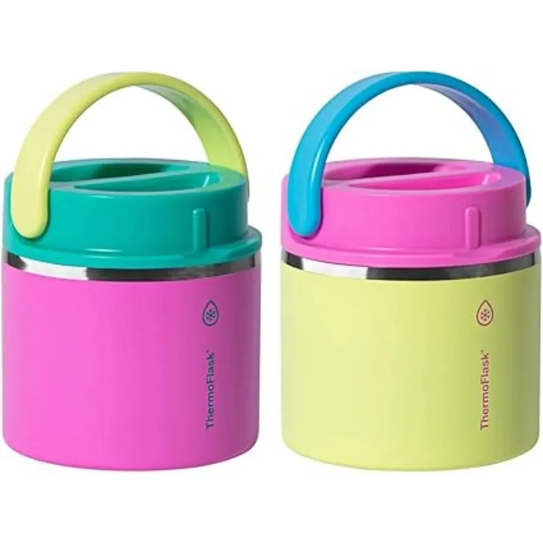Thermoflask 20 oz Insulated Food Jar, 2-Pack, Pink and Yellow