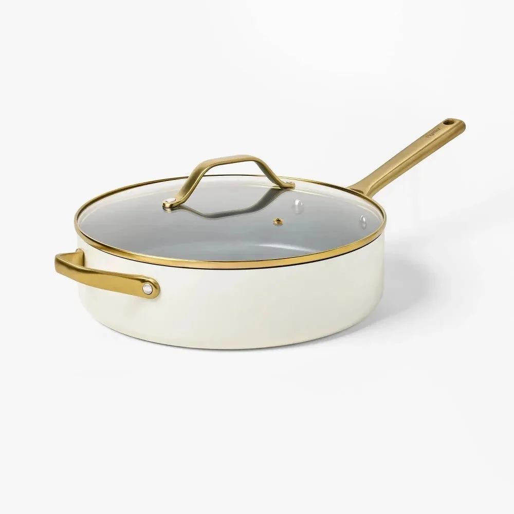 Figmint 5qt Nonstick Ceramic Coated Aluminum Saute Pan with Champagne Handle Cream