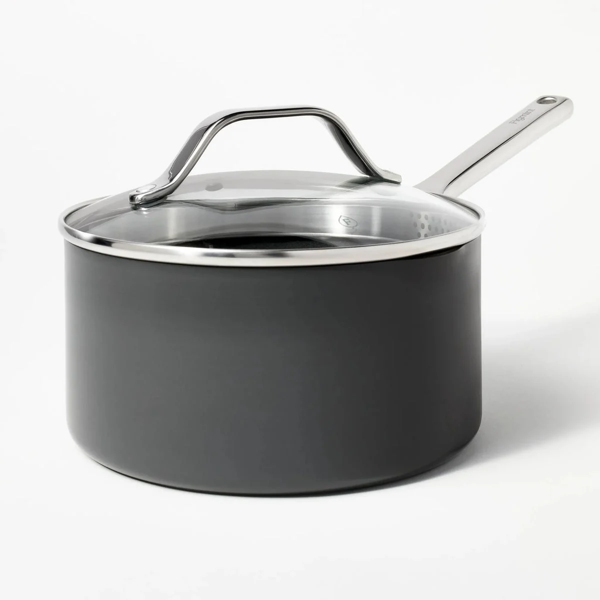 Figmint 3qt Nonstick Hard Anodized Aluminum Sauce Pan with Lid Dark Gray
