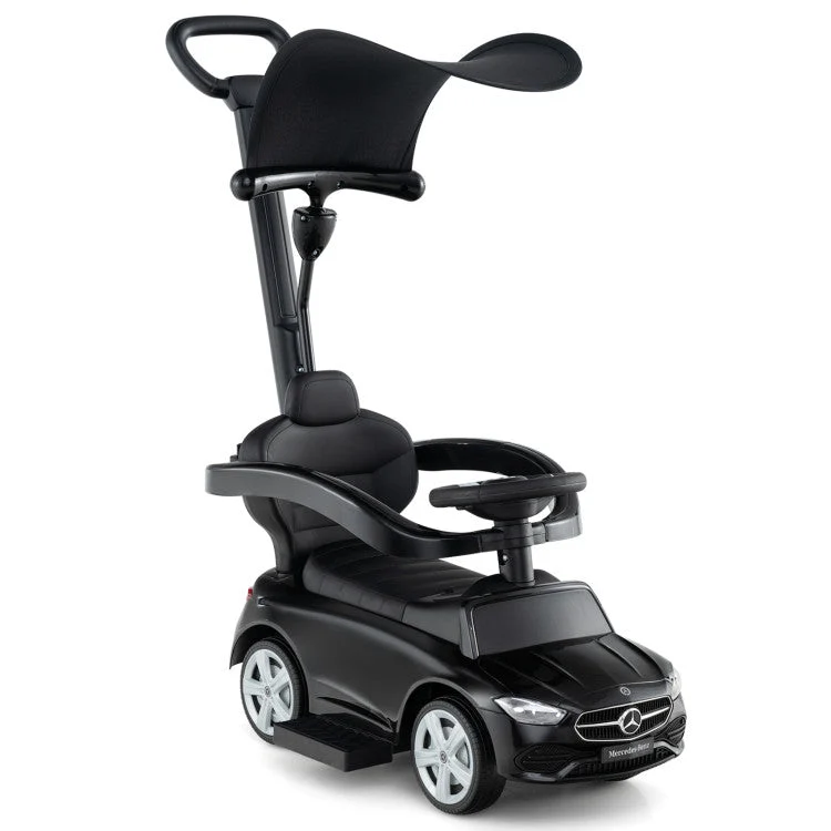 COSTWAY 3-in-1 Ride on Push Car Mercedes-Benz Licensed Sliding Car With Canopy-Black