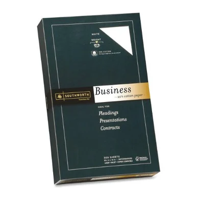 Southworth Business Paper - For Inkjet, Laser Print - Legal - 8.50" X 14" - 20 Lb - Recycled - Wove - 500 / Box - White (403E)
