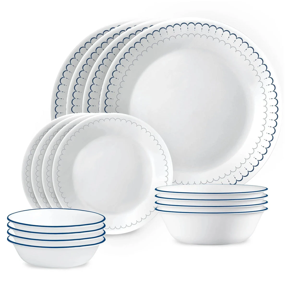 Corelle 16pc Vitrelle Caspian Lace Dinnerware Set: Abstract Pattern, Service for 4, Includes Plates & Bowls, Dishwasher-Safe