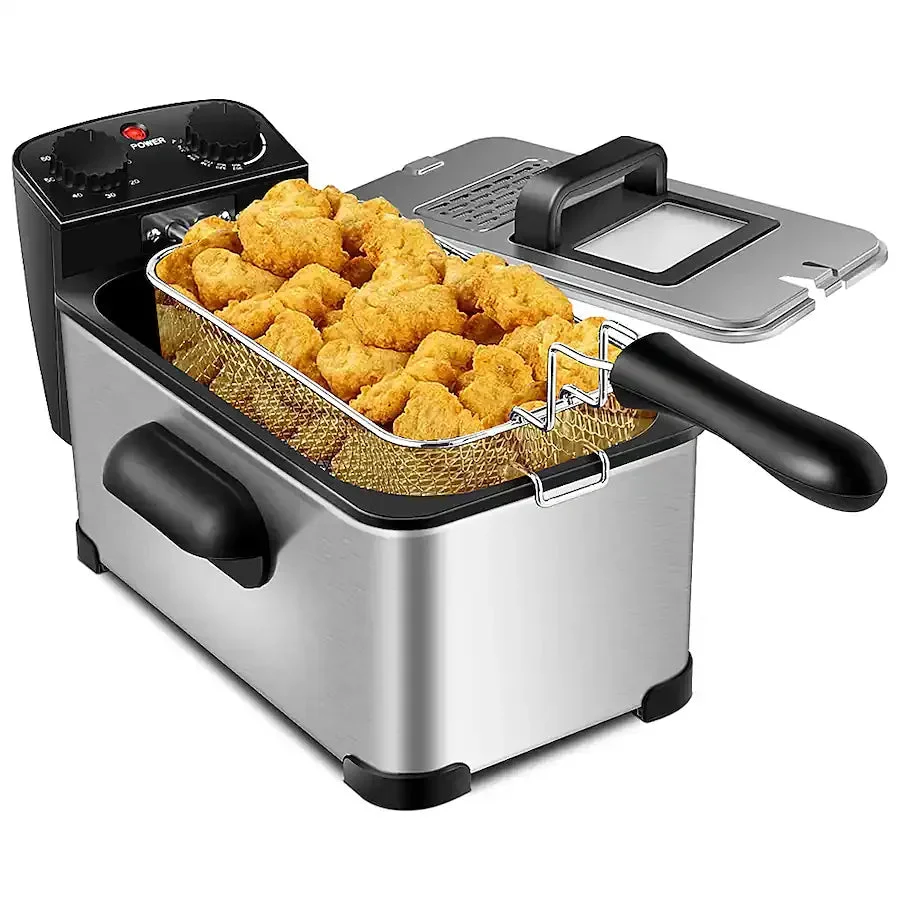 Costway 3.2 Quart Electric Deep Fryer 1700W Stainless Steel Timer Frying Basket - Black/Silver