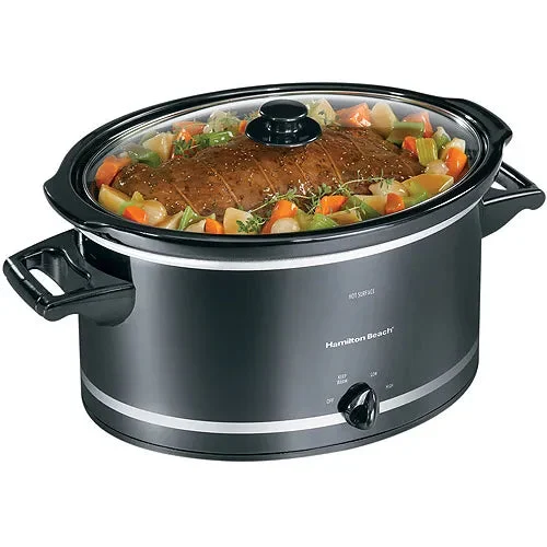 Hamilton Beach 8 Qt. Black Slow Cooker with Temperature Settings and Glass Lid