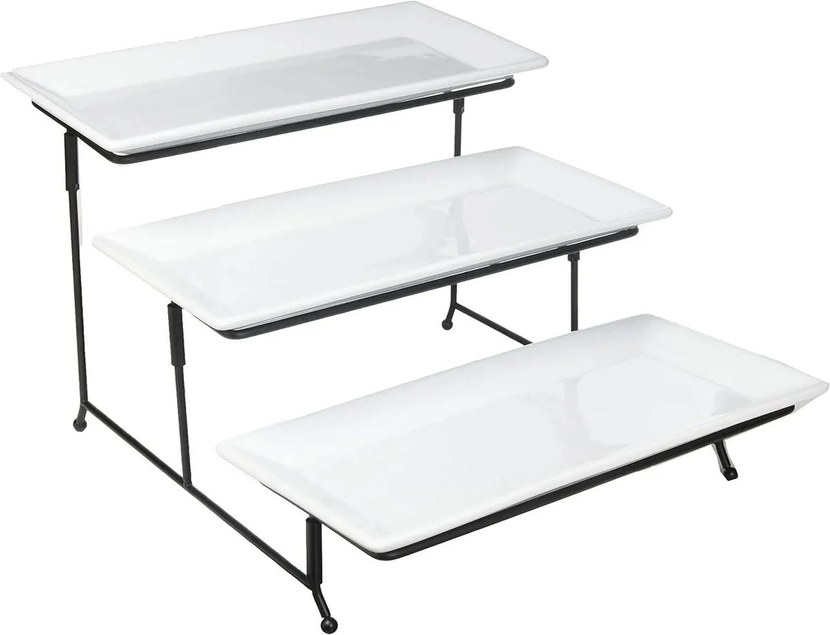 Gibson Home 3-Tier Ceramic Serving Plate Set - White