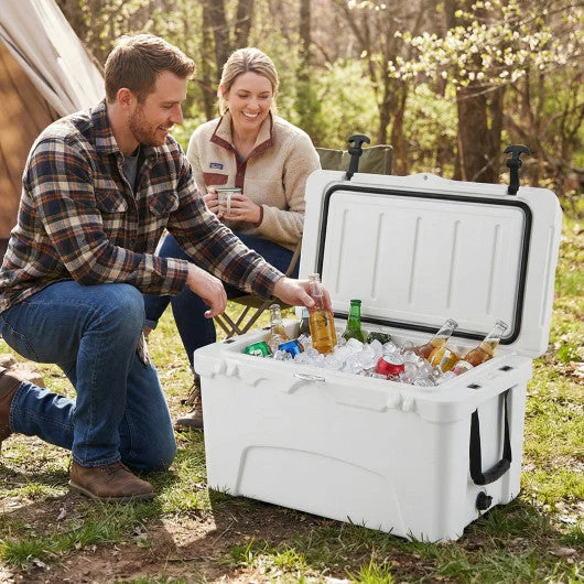 COSTWAY 45 Quart Portable Hard Cooler Insulated Ice Chest Keeps Cool for Up to 6 Days-White