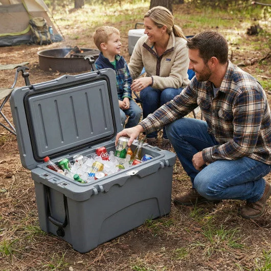 COSTWAY 45 Quart Portable Hard Cooler Insulated Ice Chest Keeps Cool for Up to 6 Days-Gray