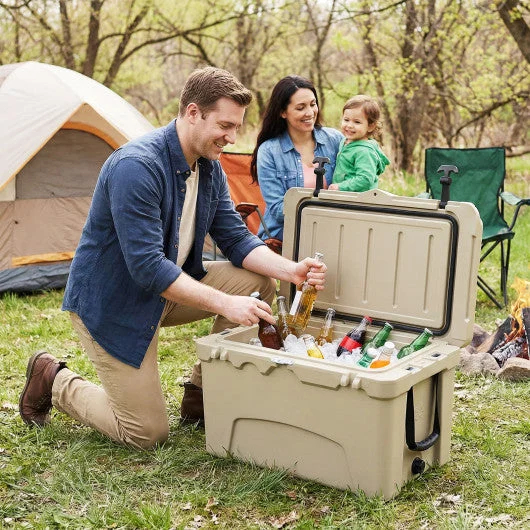 COSTWAY 45 Quart Portable Hard Cooler Insulated Ice Chest Keeps Cool for Up to 6 Days-Khaki