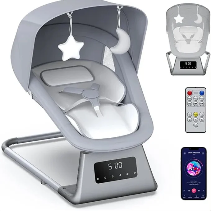 pudult Electric Baby Rocker for Newborns with 3 Timer Functions - Grey