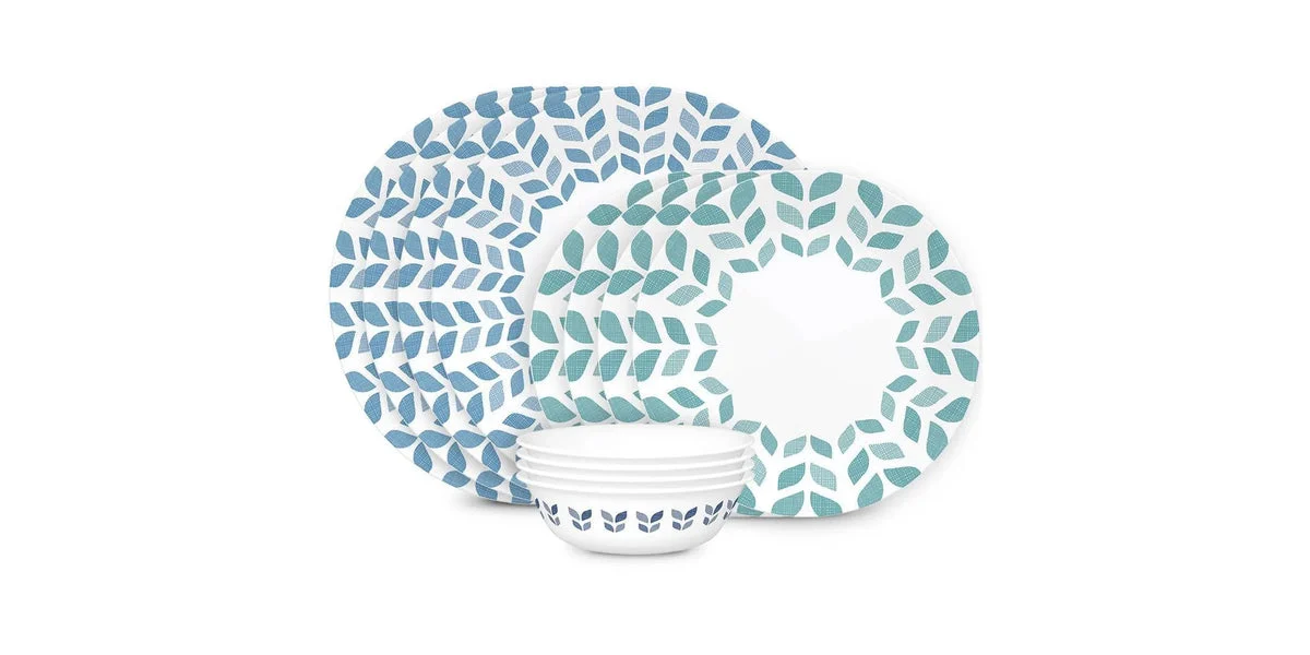 Corelle 12pc Vitrelle Northern Pines Dinnerware Set: Abstract Pattern, Service for 4