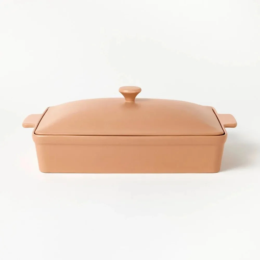 Figmint 4qt Stoneware Rectangle Baking Dish with Lid - Terracotta Orange