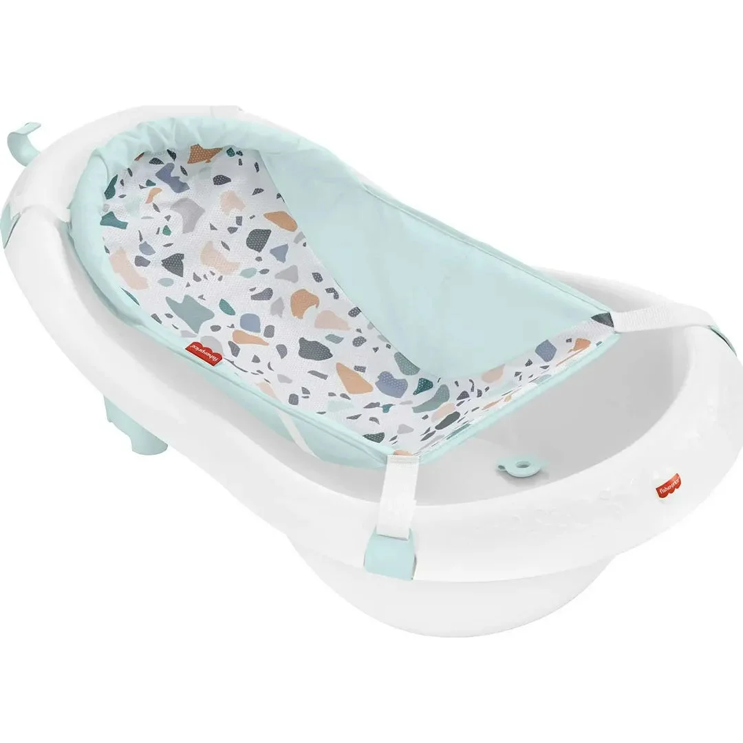 Fisher-Price Baby to Toddler Bath 4-in-1 Sling ‘n Seat Tub with Removable Infant Support and 2 Toys, Pacific Pebble (See Description)