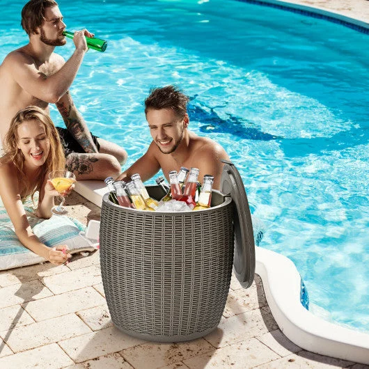 COSTWAY 9.5 Gallon 4-in-1 Patio Rattan Cool Bar Cocktail Table Side Table-Brown