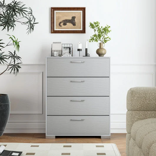 COSTWAY 4 Drawer Storage Cabinet With Metal Legs Handles With Anti-Toppling Devices-Gray