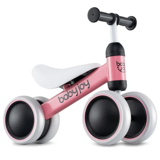COSTWAY Baby Balance Bike for 2 Years Old Boys Girls No Pedal 4 Wheels-Pink