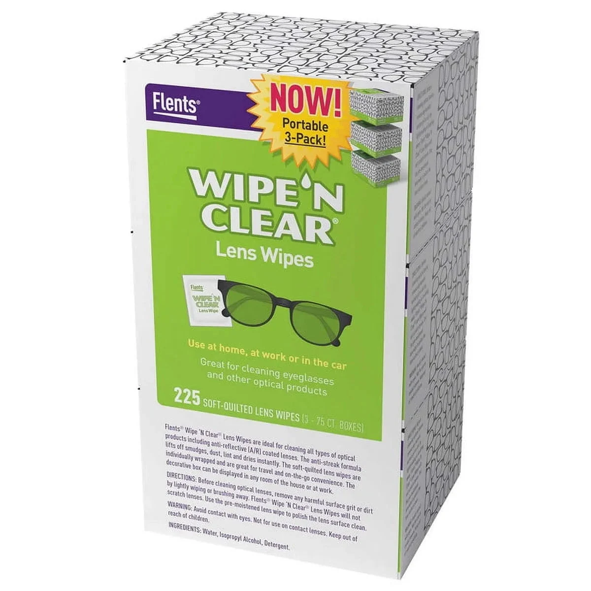 Flents Wipe N Clear Lens Wipes - 225 Soft Quilted Wipes
