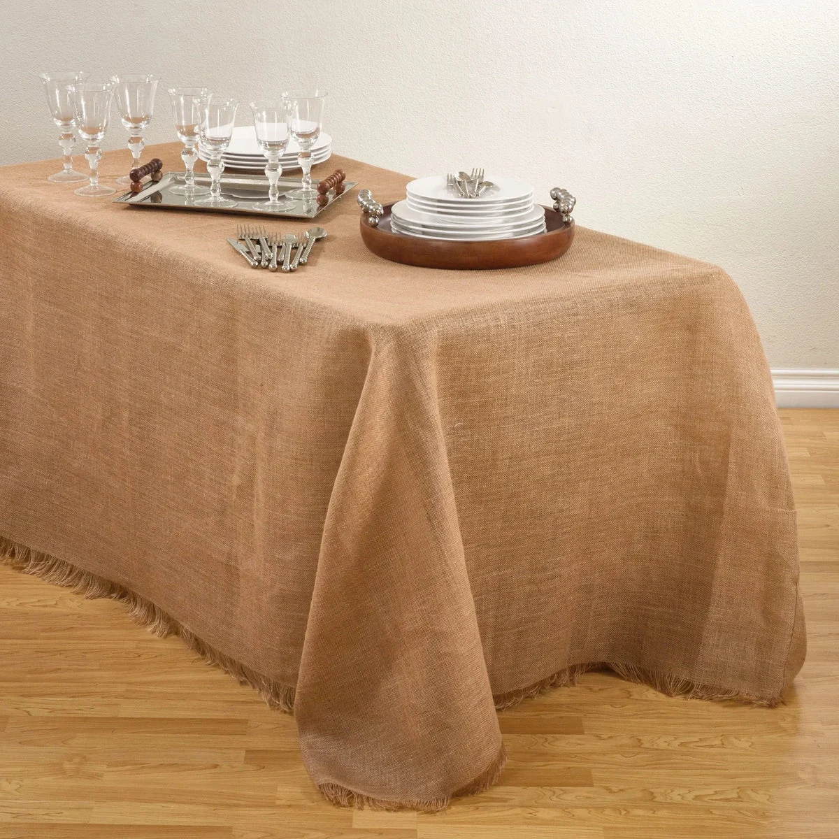 Saro Lifestyle Fringed Jute Tablecloth, Natural, 90