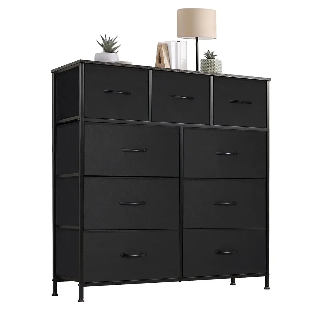 CONCETTA 9-Drawer Fabric Dresser Storage Chest - Black