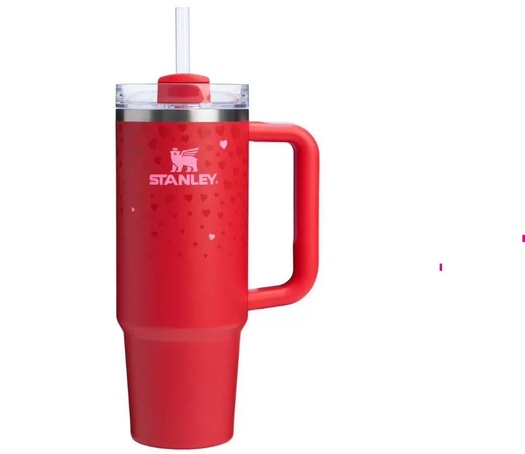Stanley 30 oz Stainless Steel H2.0 Flowstate Quencher Tumbler Ruby Hearts