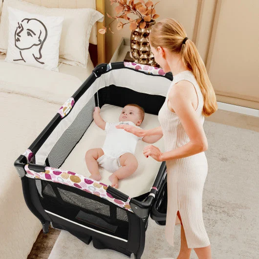 COSTWAY 4 in 1 Portable Pack and Play Baby Nursery Center With Bassinet-Purple