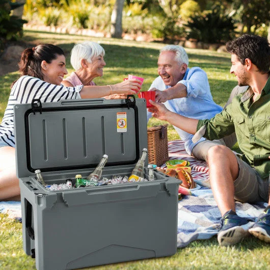 COSTWAY 50 QT Rotomolded Cooler Insulated Portable Ice Chest With Integrated Cup Holders-Gray
