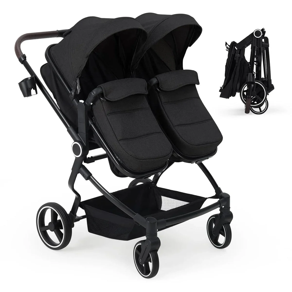 Garveelife Side by Side Double Stroller for Twins - Black