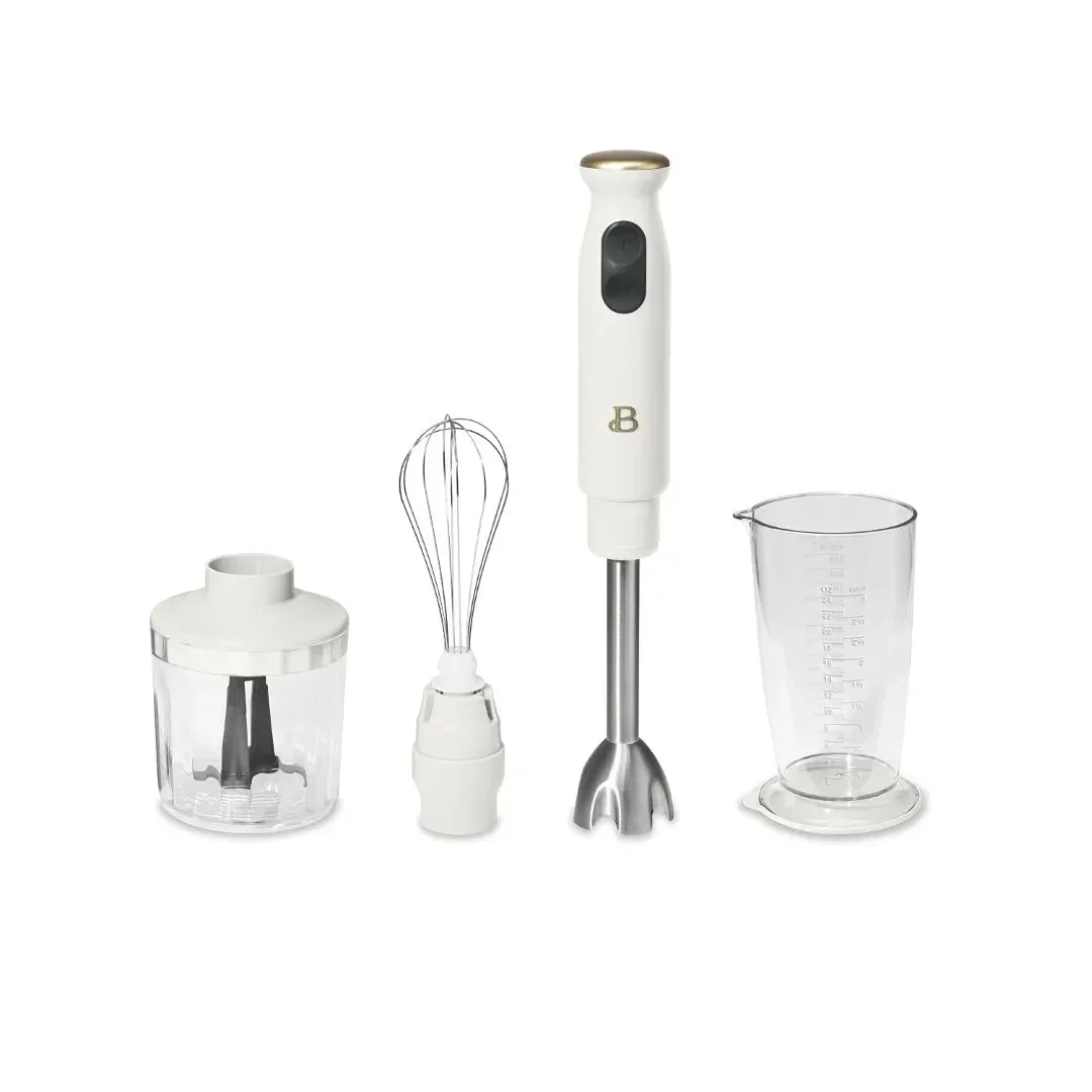 Beautiful Immersion Blender with Chopper and Measuring Cup - White