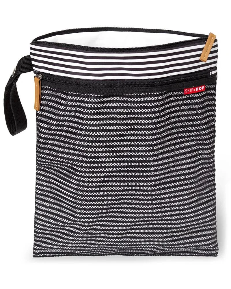 Skip Hop Grab and Go Wet/Dry Diaper Bag - Black/White Stripe