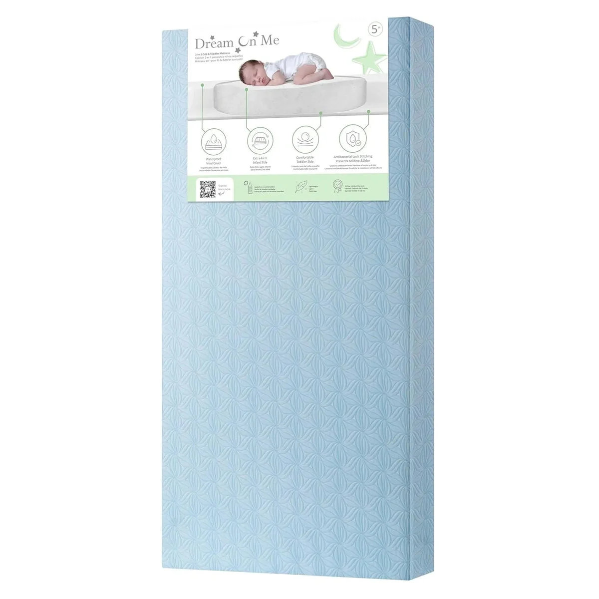 Dream On Me 2 in 1 Little Lullaby Crib and Toddler Mattress - Blue Floral