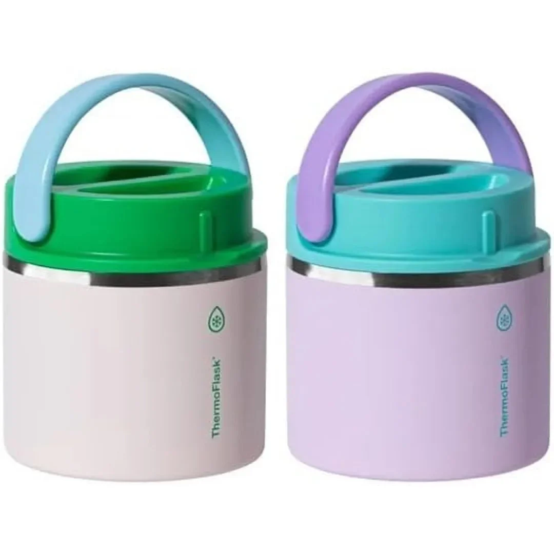 Thermoflask 20 oz Insulated Food Jar, 2-Pack, Pink and Blue, Hot 12 Hours Cold 24 Hours - Gray and Light Pink