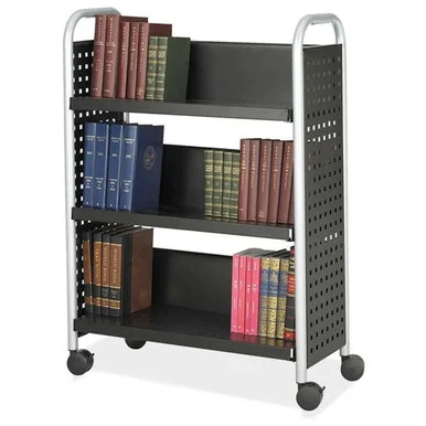 Safco Scoot Single Sided Book Cart - 3 Shelf - 4 X 3" Caster - Steel - 33" X 14.3" X 44.3" - Silver (5336BL)