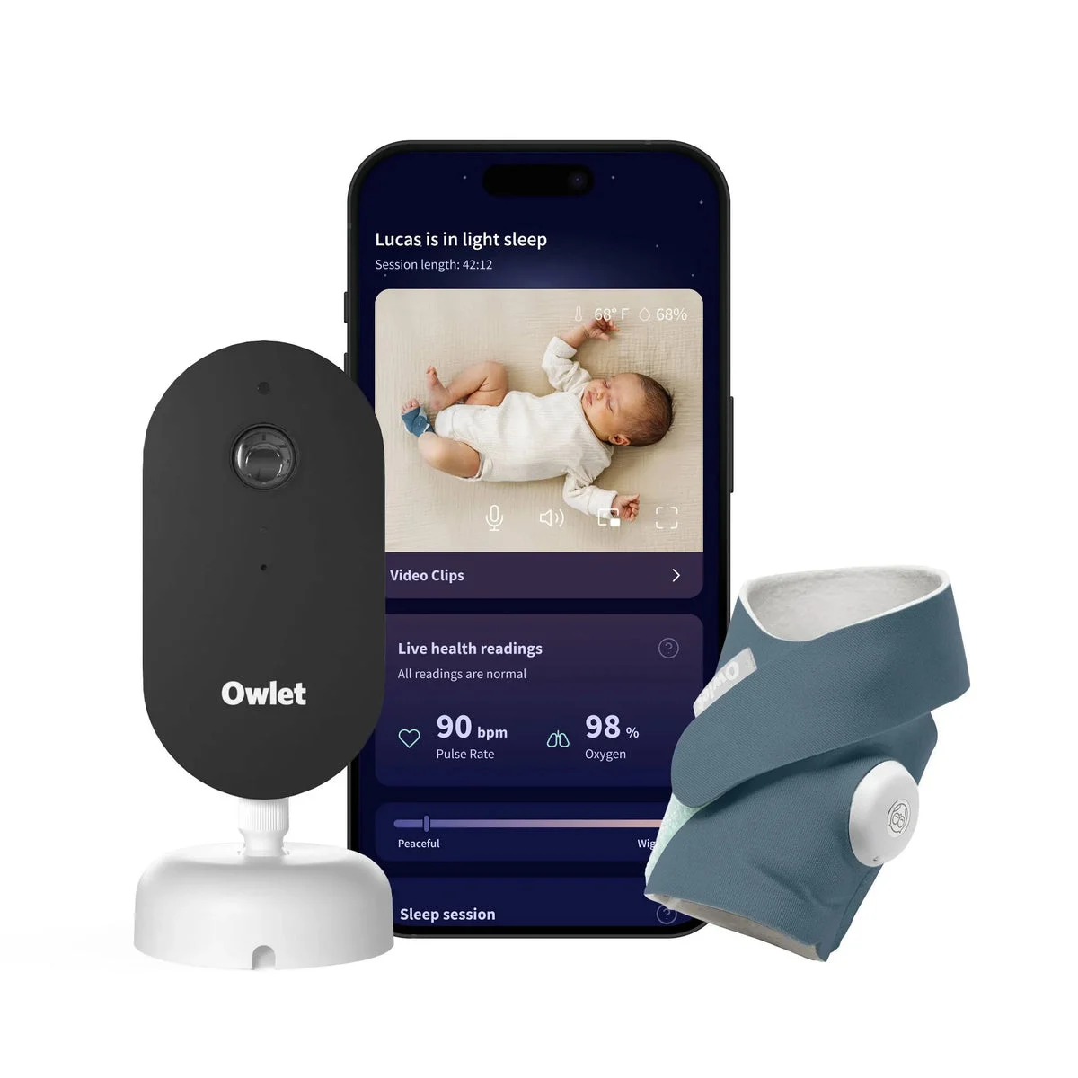 Owlet Duo (Gen 3) - All-in-One Smart Baby Monitoring Bundle with Sock & 2K HD Cam - Bedtime Blue