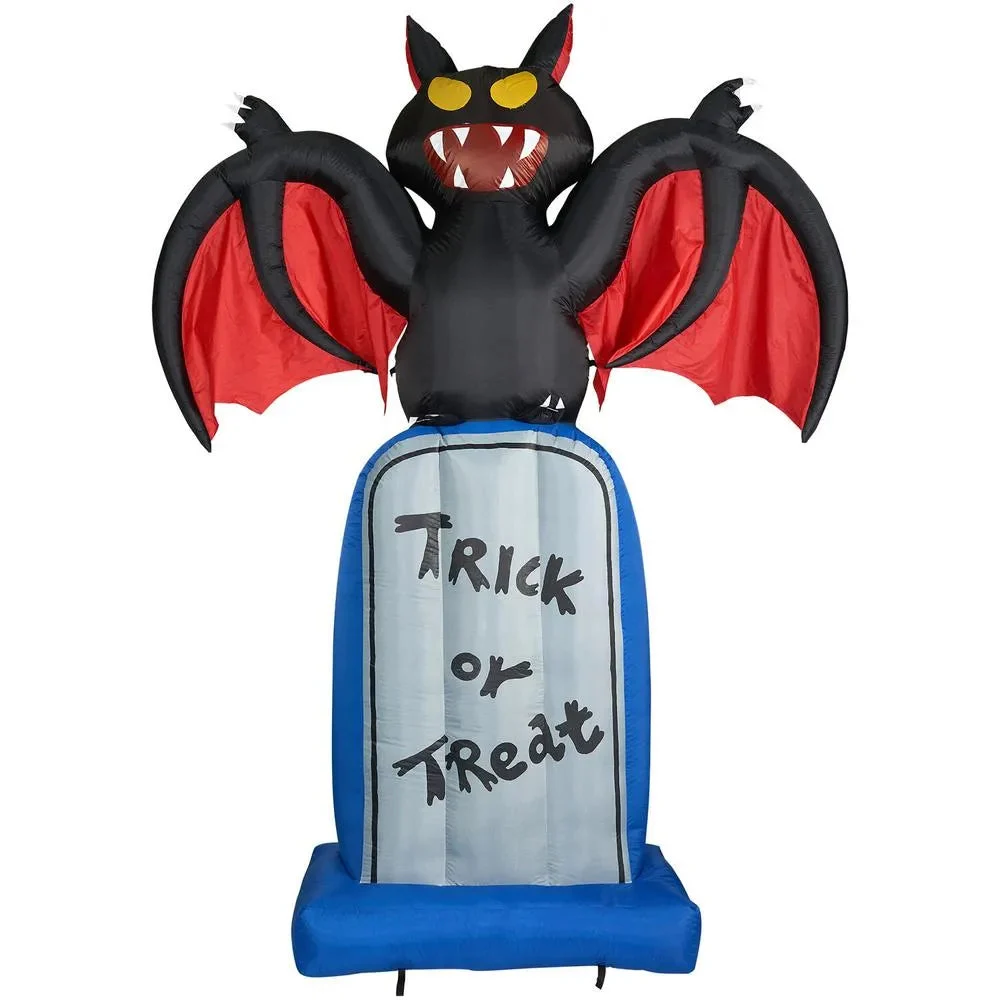 Haunted Hill Farms 10ft Inflatable Bat on Tombstone with Lights