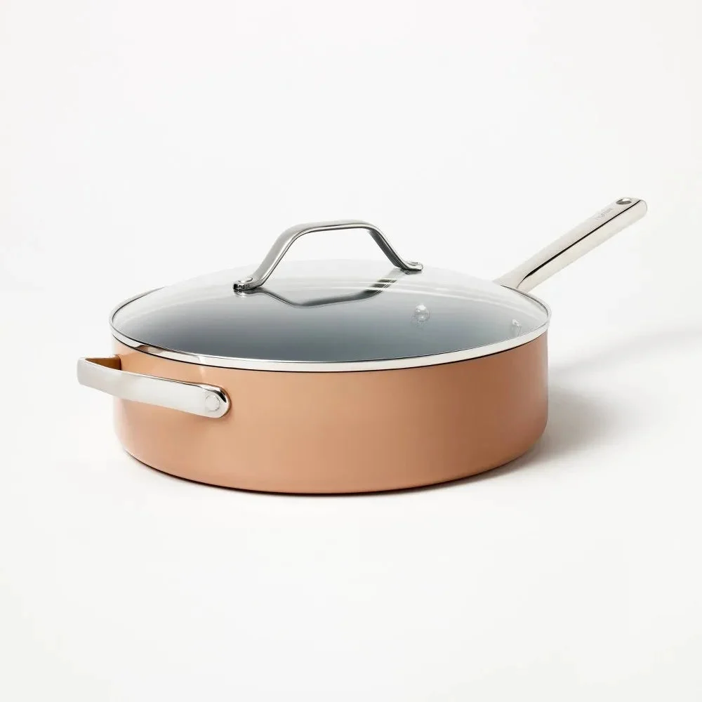 Figmint 5qt Nonstick Ceramic Coated Aluminum Saute Pan Terracotta Orange