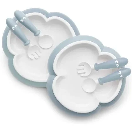 BabyBjörn Baby Plate, Spoon and Fork Set - 2 Pieces, Pastel Blue