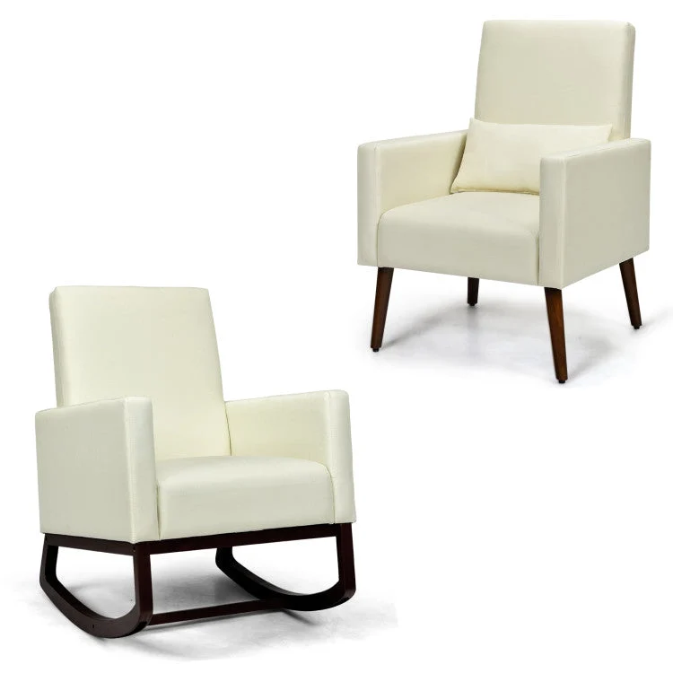 COSTWAY 2-in-1 Fabric Upholstered Rocking Chair With Pillow-Beige